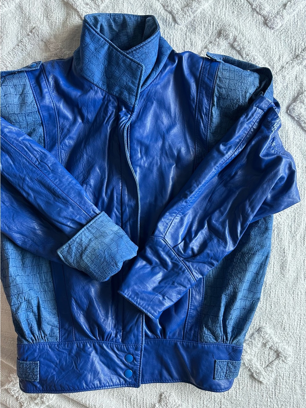 Boutique of Leathers Blue Leather and Snakeskin Detail Bomber Style Jacket Med